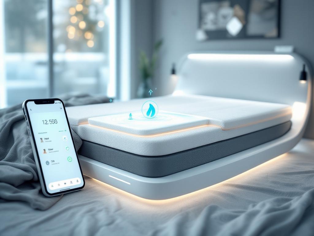 Chambre moderne avec matelas modulaire et application de réglage