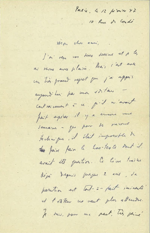 (Tristan TZARA) CORRESPONDANCE ENVOYEE A HANS BELLMER