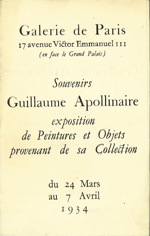 (Guillaume APOLLINAIRE) SOUVENIRS. GUILLAUME APOLLINAIRE