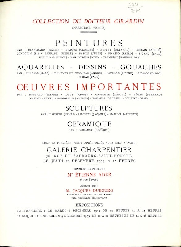 (VENTE) COLLECTION DU DOCTEUR GIRARDIN,