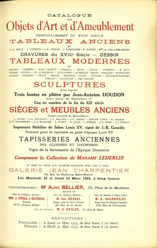 (VENTE) COLLECTION DE MADAME LEDERLIN,