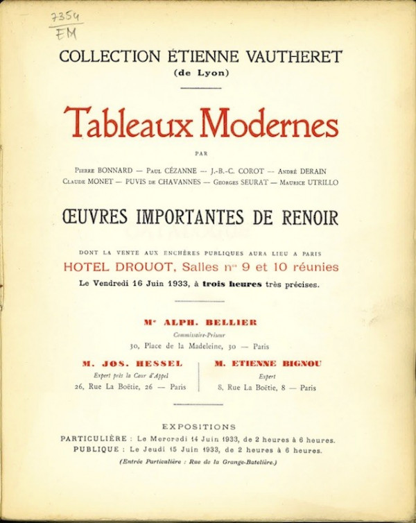 (VENTE) TABLEAUX MODERNES. COLLECTION ETIENNE VAUTHERET,