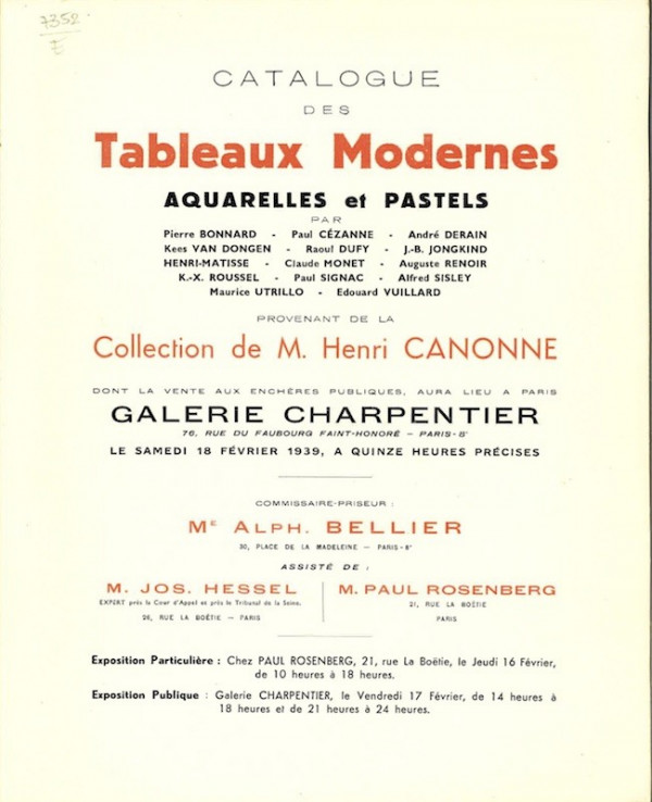 (VENTE) COLLECTION DE M. HENRI CANONNE,