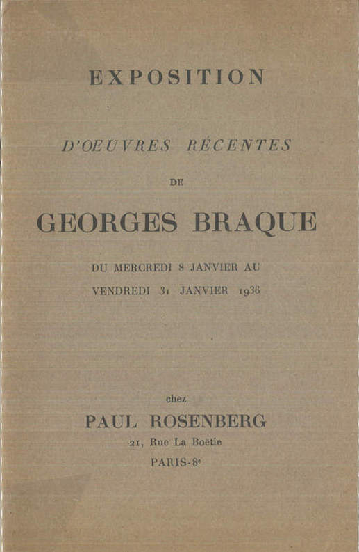 (Georges BRAQUE) EXPOSITION D'OEUVRES RECENTES DE GEORGES BRAQUE,
