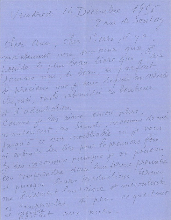 Valentine HUGO, LETTRE A PIERRE JEAN JOUVE