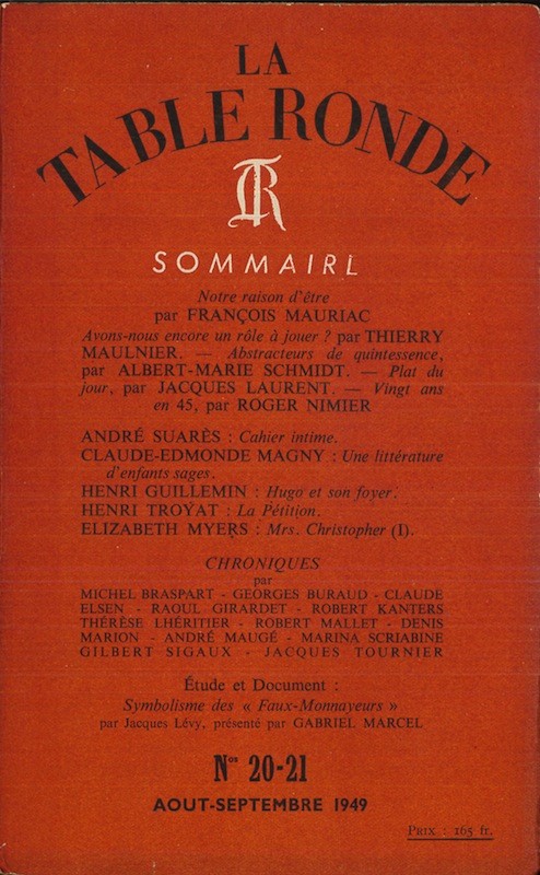 (REVUE) LA TABLE RONDE,