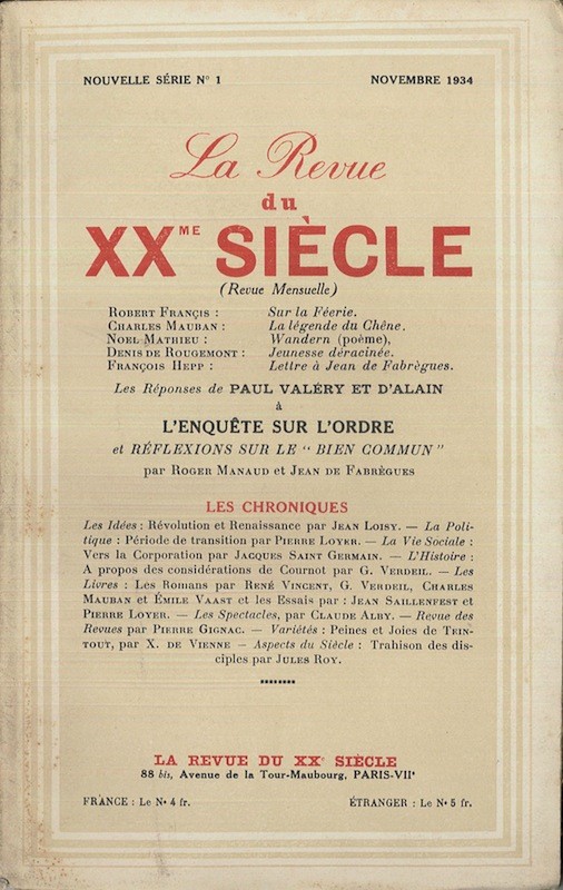 (REVUE) LA REVUE DU XXME SIECLE