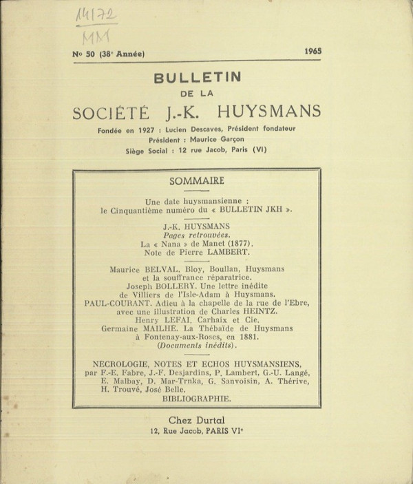 (REVUE) BULLETIN DE LA SOCIETE J.-K. HUYSMANS