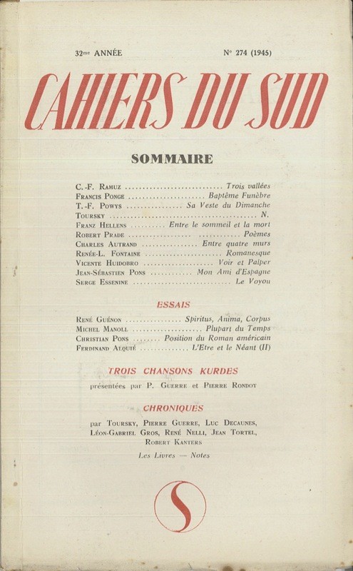 (REVUE) CAHIERS DU SUD