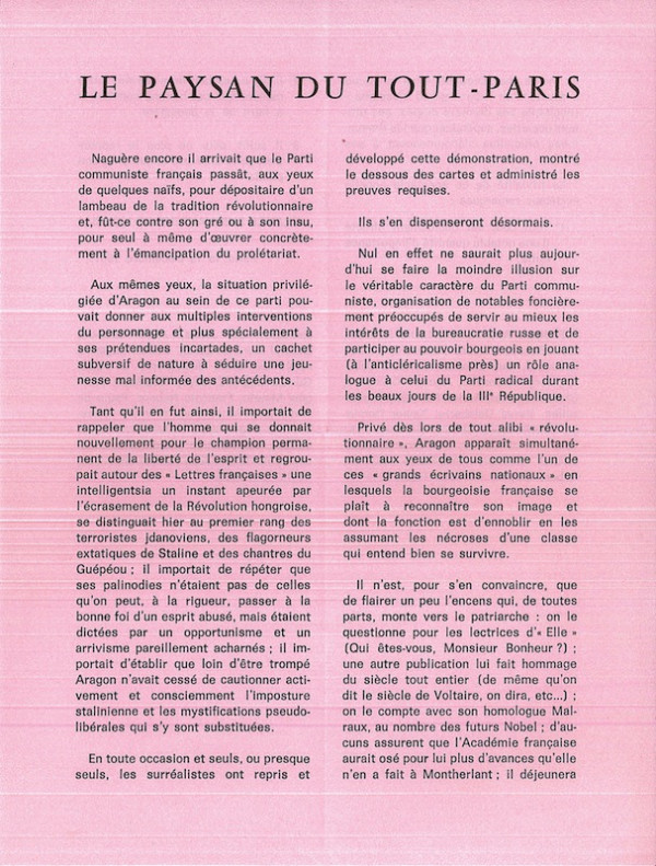 (Louis ARAGON) LE PAYSAN DU TOUT-PARIS, 