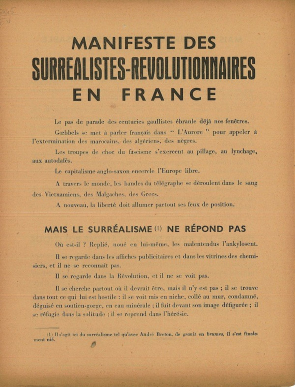 (SURREALISME REVOLUTIONNAIRE) MANIFESTE DES SURREALISTES-REVOLUTIONNAIRES EN FRANCE,