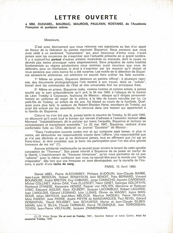 (TRACT) LETTRE OUVERTE A MM. DUHAMEL, MAURIAC, MAUROIS, PAULHAN, ROSTAND, DE L'ACADEMIE FRANCAISE ET QUELQUES AUTRES,