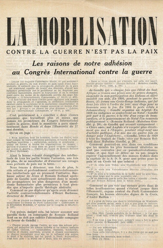 (TRACT) LA MOBILISATION CONTRE LA GUERRE N'EST PAS LA PAIX,