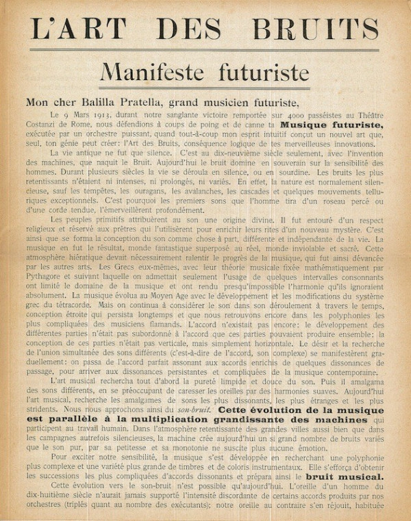 (FUTURISME) L. RUSSOLO, L'ART DES BRUITS,