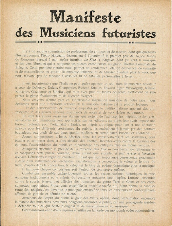 (FUTURISME) Balilla PRATELLA, MANIFESTE DES MUSICIENS FUTURISTES,