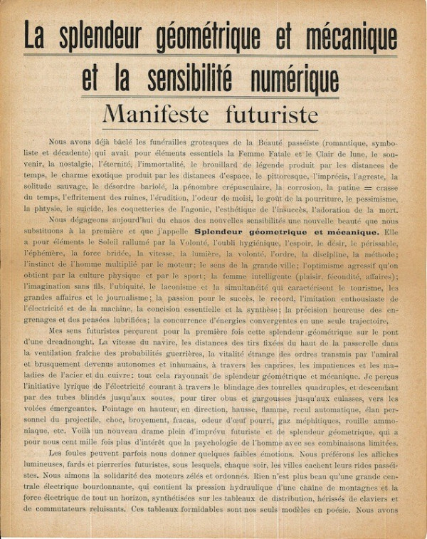 (FUTURISME) LA SPLENDEUR GEOMETRIQUE ET MECANIQUE ET LA SENSIBILITE NUMERIQUE,