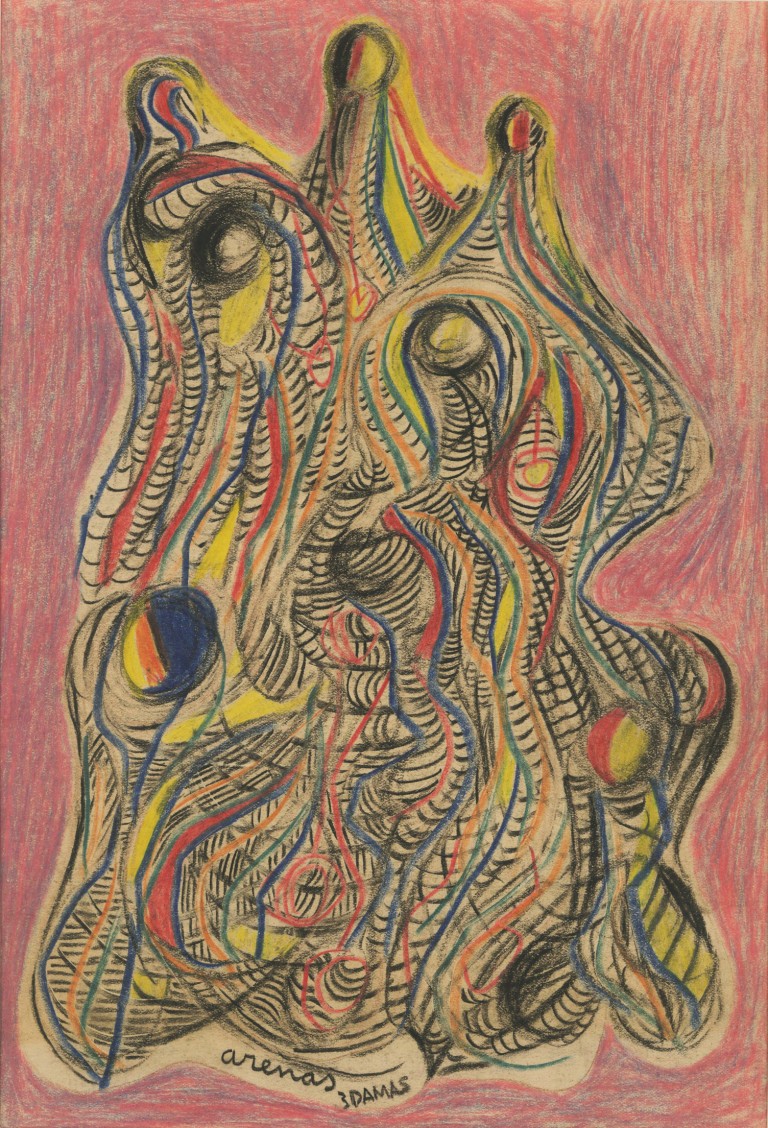 Braulio Arenas - 3 damas - Ca 1945 - Pastel sur papier 19,2 x 27,5 cm