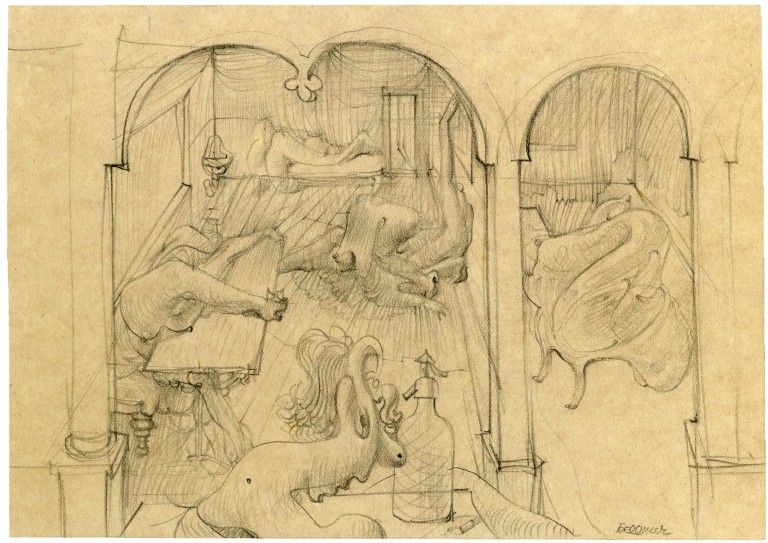 Hans Bellmer - Sans titre - Ca 1948 - Crayon sur papier 13,2 x 17,9 cm