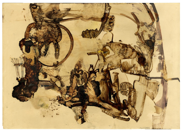 Öyvind Fahlström - Improvisation “Cercles de bismuth” - 1957 - Couleur CADO sur papier collé 44 x 62 cm