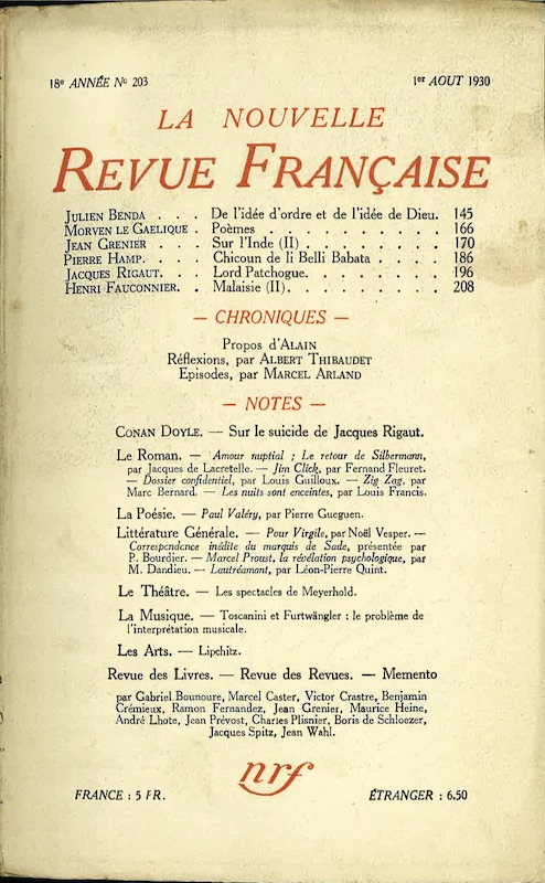 nouvelle revue francaise 203