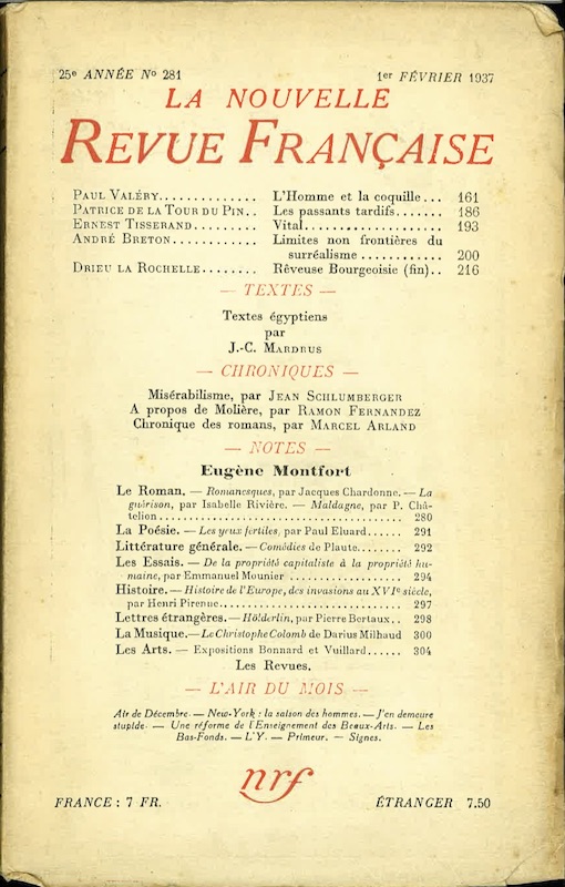 nouvelle revue francaise 281