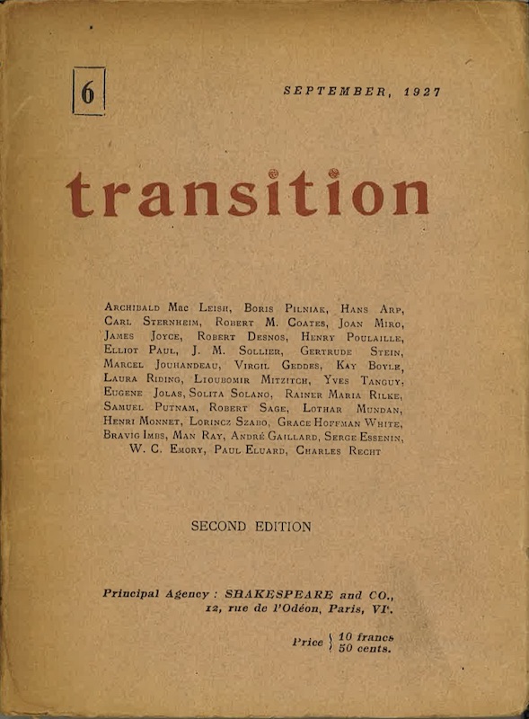 transition 6 revue eugene jolas 1927