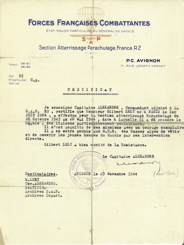 gilbert lely certificat combattant