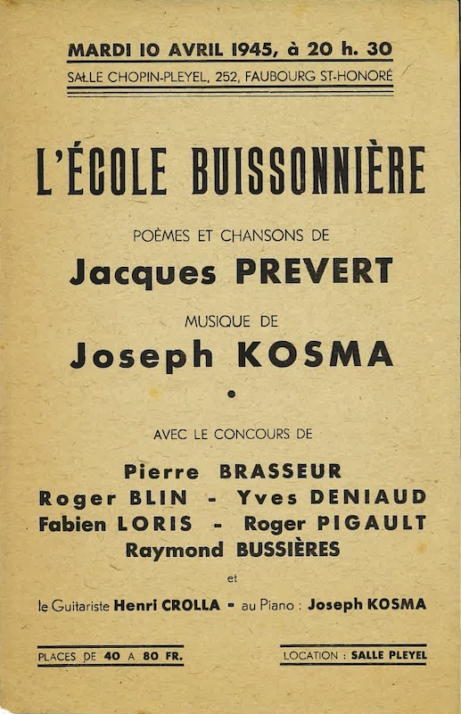 prevert joseph kosma ecole buissonniere