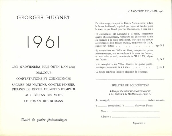 georges hugnet 1961 avis parution