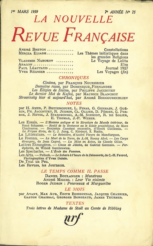 NRF breton constellations nabokov lolita eliade