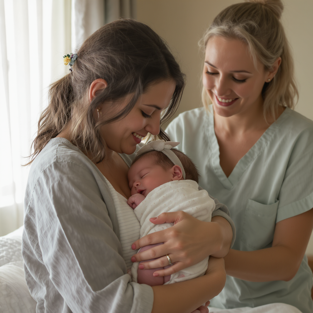 Mère faisant peau à peau avec nouveau-né