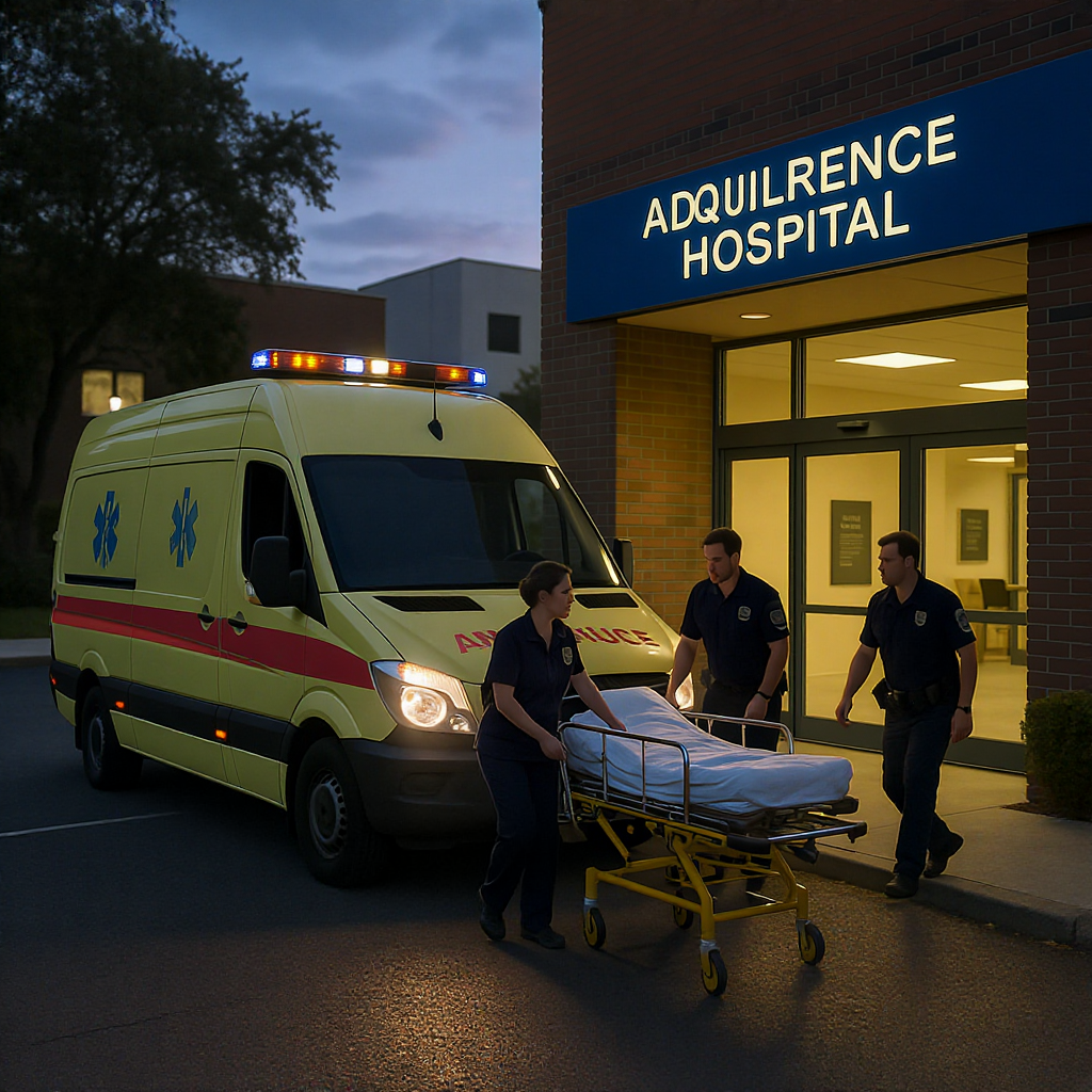 Ambulance et équipe coordonnant un transfert vers maternité