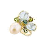 Bague Or Féerie-Topazes Bleues & Perle Baroque