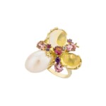 Gold Ring Féerie - Citrines & Baroque Pearl
